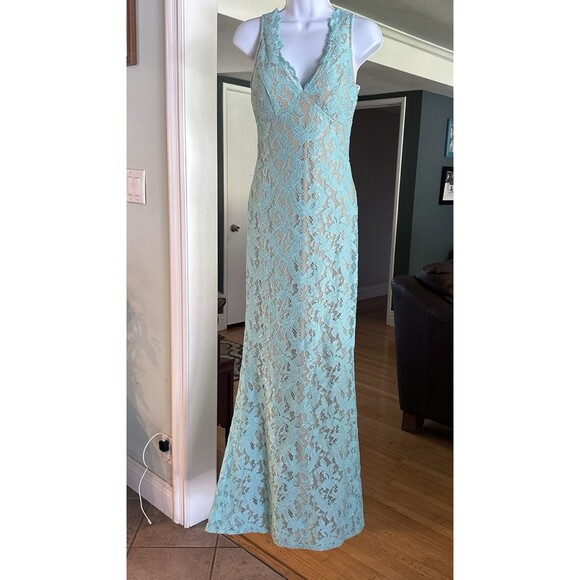Deb Prom‎ Maxi Dress Size 1  Sleeveless Lace Bodycon Lined Formal Mint  Fairy - Picture 7 of 16